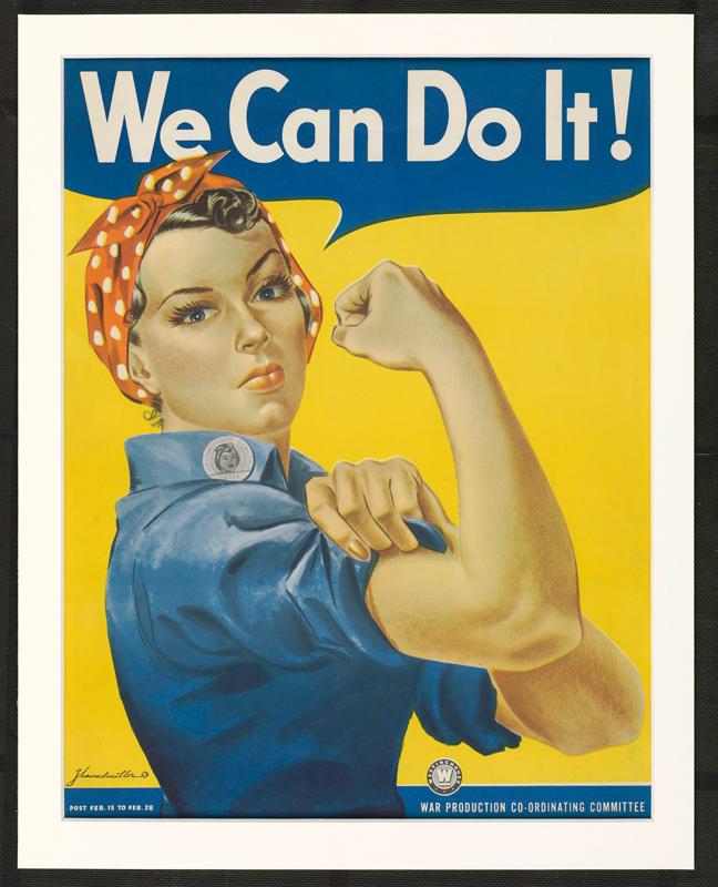 J. Howard Miller’s We Can Do It! poster. A familiar companion image, distinct from the sheet-music cover beside it.