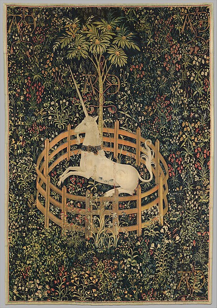 The Unicorn Rests in a Garden. The white body and single horn hold the literal picture together as the idiom turns.